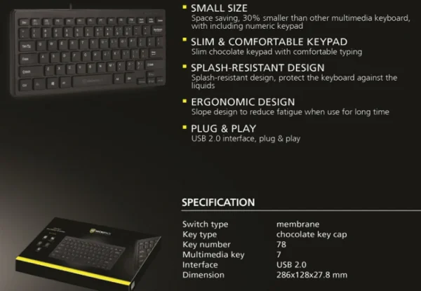 Micropack K2208 Wired USB Mini Keyboard - Black - Image 3