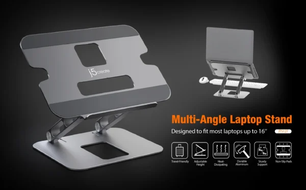 j5create JTS127 Ergonomic Aluminum Alloy Laptop Stand Designed to fit laptop/device up to 16 inch tablet stand PC stand - Image 2