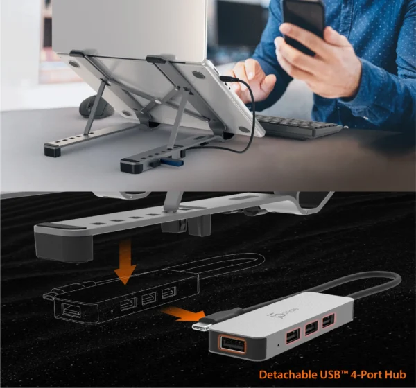 j5create JTS223 USB HUB X Kit Laptop Stand, USB Laptop Stand with 4 USB port, Fordable Laptop Holder - Image 2