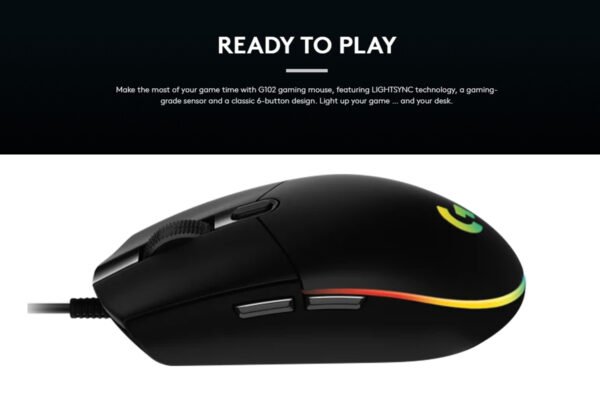 Logitech G102 Light Sync Gaming Wired Mouse | Gaming Grade Sensor | 8k DPI | Light Weight Mouse - Black / White - Image 3