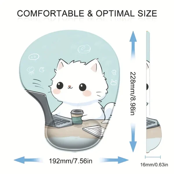 White Cat Mouse Pad with Wrist Support - Image 3