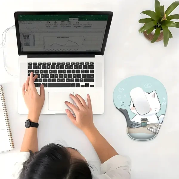 White Cat Mouse Pad with Wrist Support - Image 2